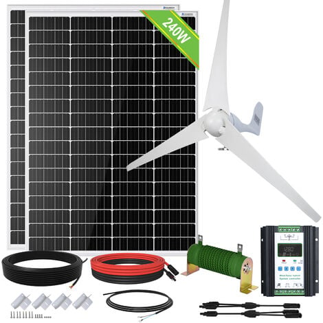 ECO-WORTHY 640W Solaranlage Hybrid Kit: 400W DC-Windgenerator mit 2 Stück  120W Solarpanel und 40A