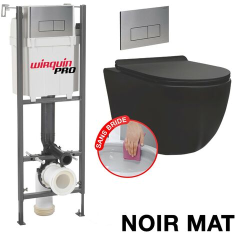 Pack completo Inodoro Bati INITIO + Taza negra mate suspendida sin brida + Placa DESIGN cromada (1/5)
