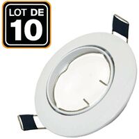 10 Collerettes supports encastrables orientables Spot LED rond blanc - Diametre 90mm - Trou de perçage 65mm