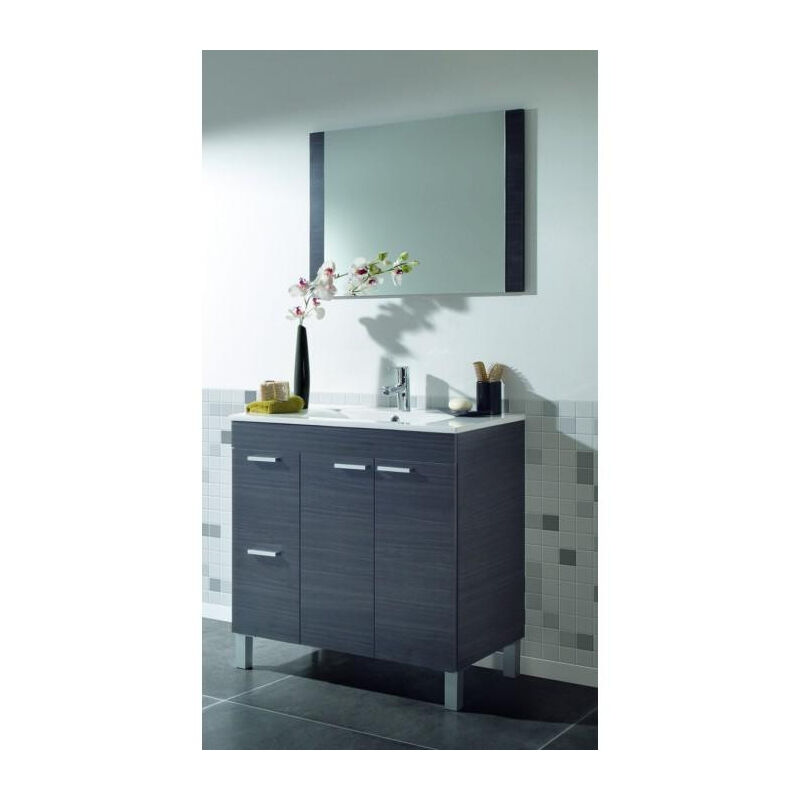 Muebles Baño - Set Mueble Espejo Lavabo Gris Lenna