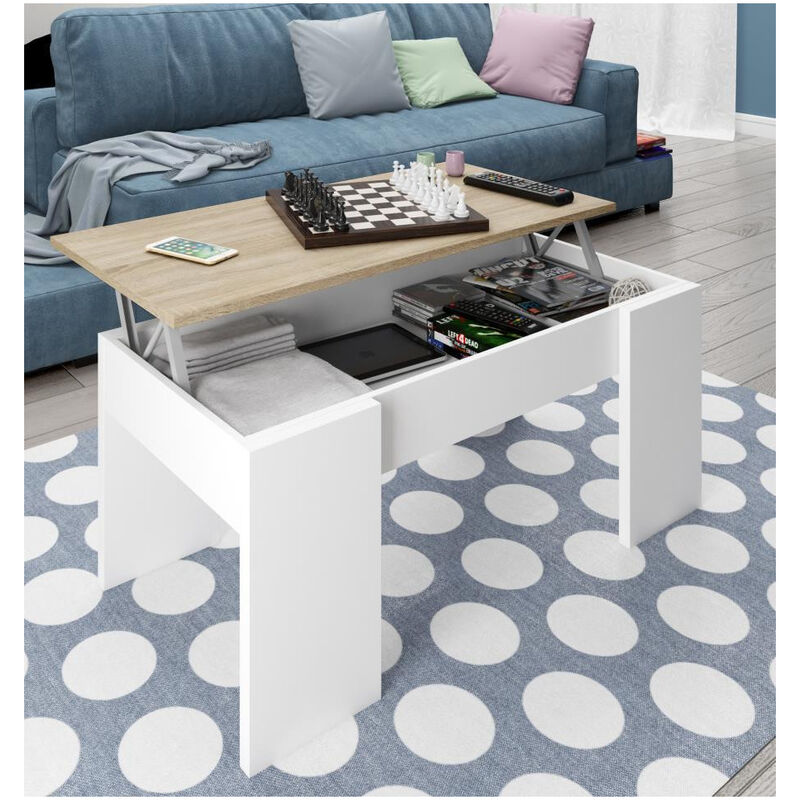 Mesa De Centro elevable blanco artik y roble canadian 100x50x43 cm 100