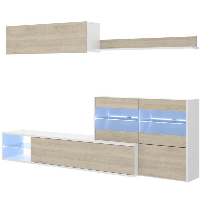 Muebles Salón - Mueble Salón Vitrina LED Blanco Madera Vacre