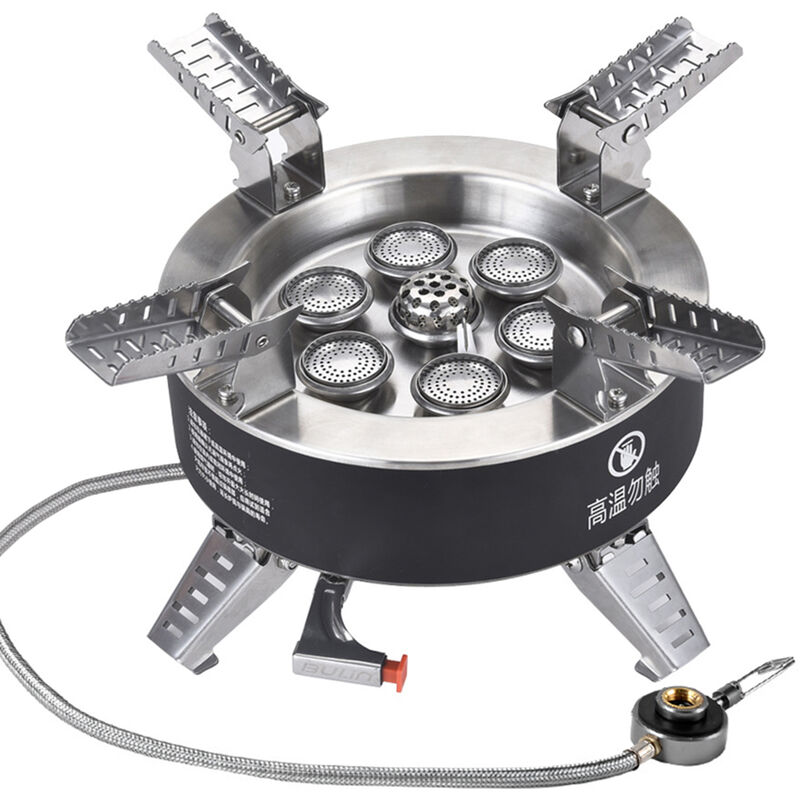 Estufa de camping de alta potencia de 18000 W, con estufa de gas de siete nucleos a prueba de viento de encendido piezoelectrico