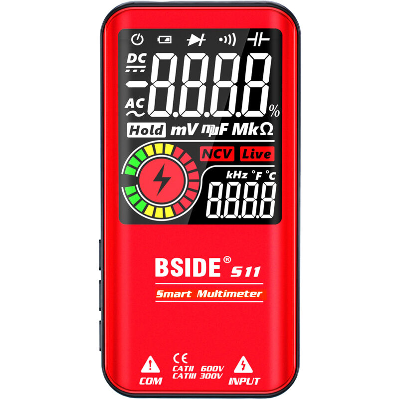 BSIDE S11 Multimetro inteligente de 9999 cuentas, ohmimetro voltimetro AC / DC,rojo