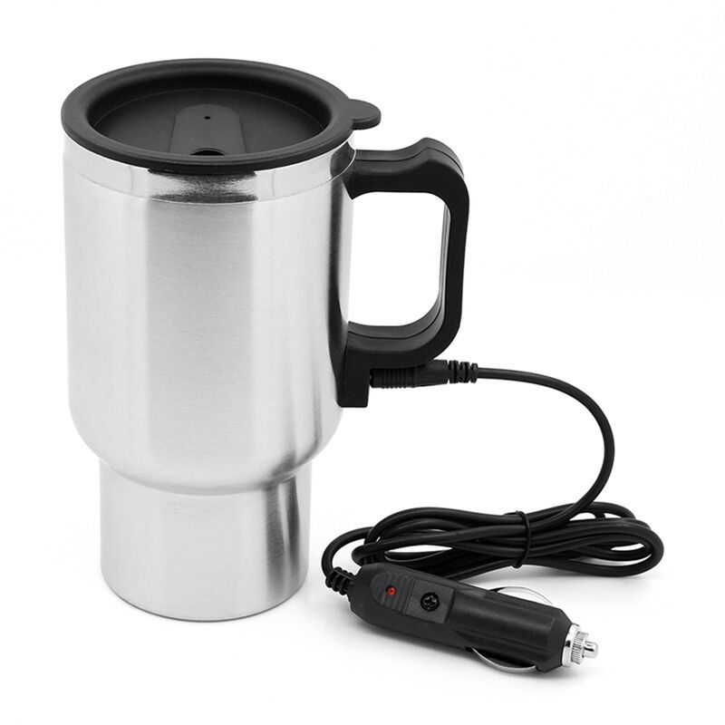 Hervidor electrico para automovil Hervidor de acero inoxidable para automovil Termos de viaje Botella de agua de calefaccion Taza calefactora con luz indicadora Alimentado por encendedor de cigarrillos Base de cargador para agua, te, cafe, leche, hervidor de agua para automovil