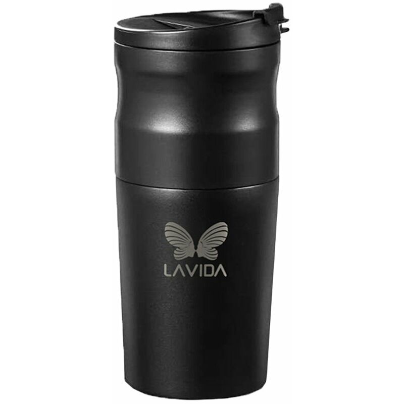 LAVIDA Cafetera electrica Molinillo de cafe portatil Taza de cafe instantaneo Mini molinillo integrado Taza de cafe para viajeros de negocios Camping 1200 mAh Taza de vacio de acero inoxidable de larga duracion,Negro