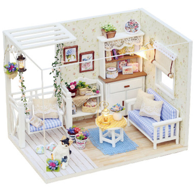 Casa de munecas en miniatura con muebles DIY Casa de munecas Kit de madera Mini casa Regalos para ninos
