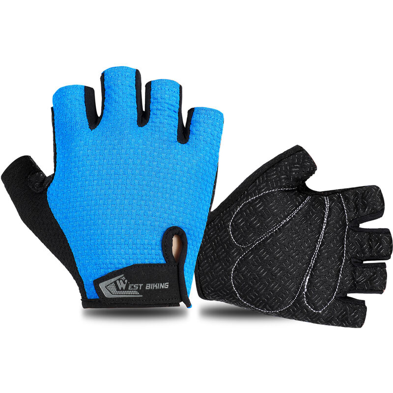 WEST BIKING Guante de medio dedo Deportes Correr Ciclismo Guante de ciclismo Guante absorbente de golpes Guante de ciclismo Guante de bicicleta de carretera,Azul, M