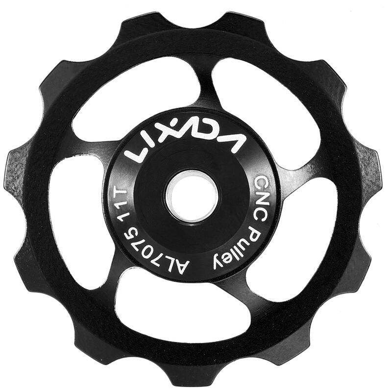 LIXADA 11T MTB, desviador trasero de bicicleta, polea de Jockey, polea de rodamiento de rueda, rodillo de guia de bicicleta de carretera de aleacion de aluminio,Negro, 1 pieza