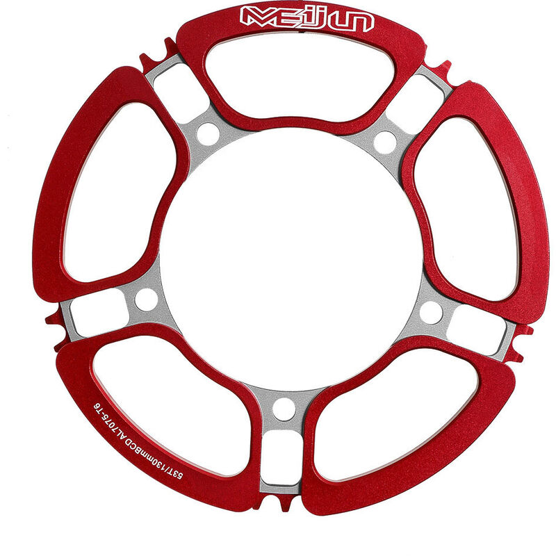 Rueda de cadena de bicicleta 45T 47T 53T Juego de bielas de una sola velocidad Juego de bielas huecas de aleacion de aluminio Accesorios de bicicleta Placa de dientes de bicicleta 130 mm BCD,Rojo, 53T