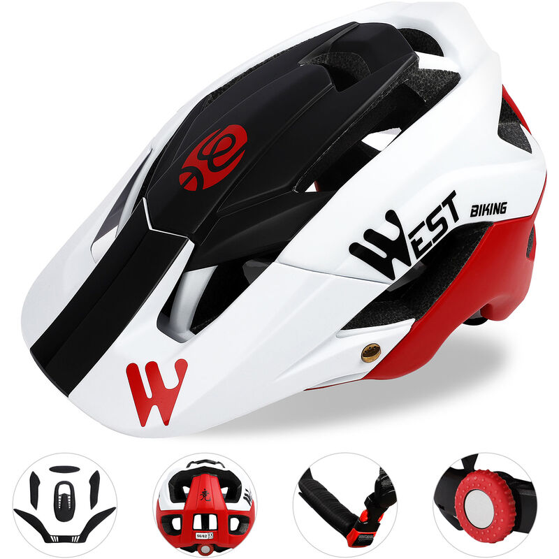 Casco de bicicleta ligero con forro y visera suave y extraible Casco ajustable para hombres y mujeres Casco de carreras de trail Casco de bicicleta en molde para ciclismo de carretera Equipo de ciclismo de montana,Rojo blanco