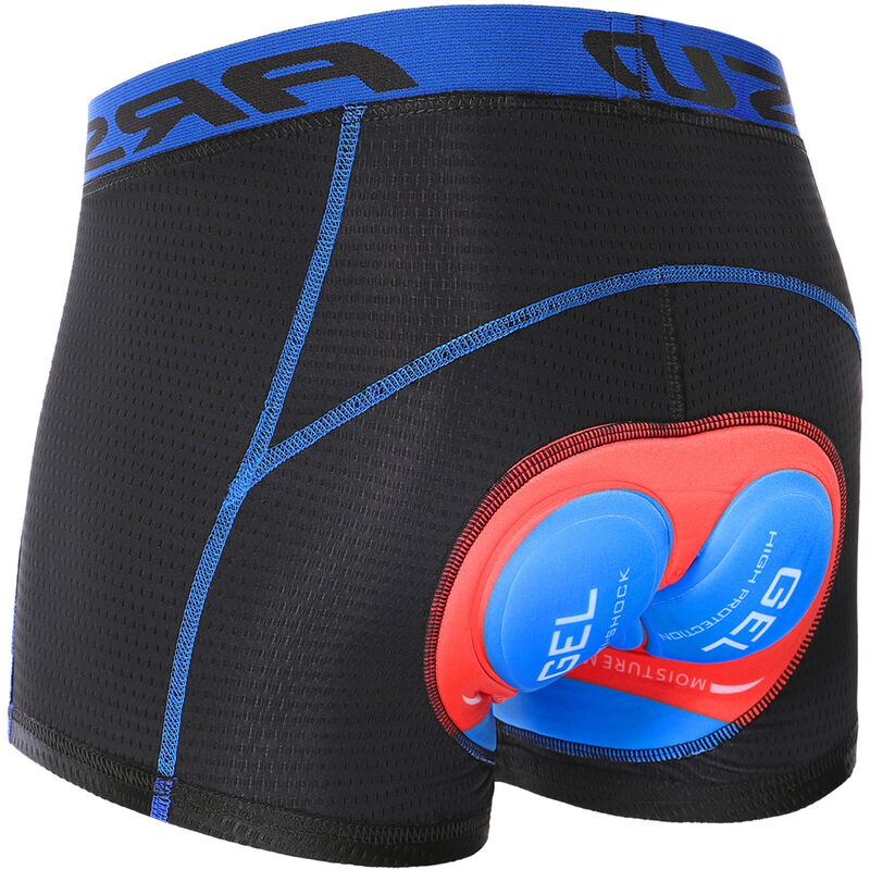 Pantalones cortos de ropa interior de ciclismo para hombre Pantalones cortos de bicicleta MTB acolchados 5D transpirables ligeros,Azul y rojo, M