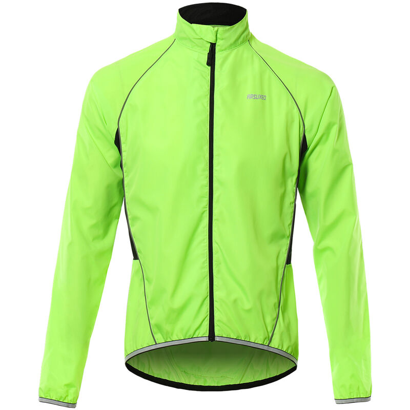 Chaqueta de ciclismo reflectante para hombre, transpirable, de manga larga, jersey de bicicleta, abrigo de viento, chaleco, ropa deportiva al aire libre,Verde,S