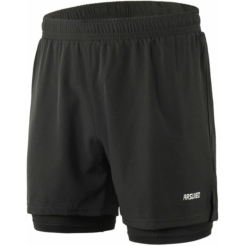 Pantalones cortos para correr 2 en 1 para hombre, pantalones cortos de ciclismo de maraton, de secado rapido, transpirables, ejercicio de entrenamiento,Negro, M