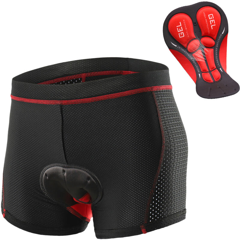 Pantalones cortos de ciclismo para hombre Pantalones cortos de ciclismo transpirables acolchados con gel MTB,Negro y rojo, XL