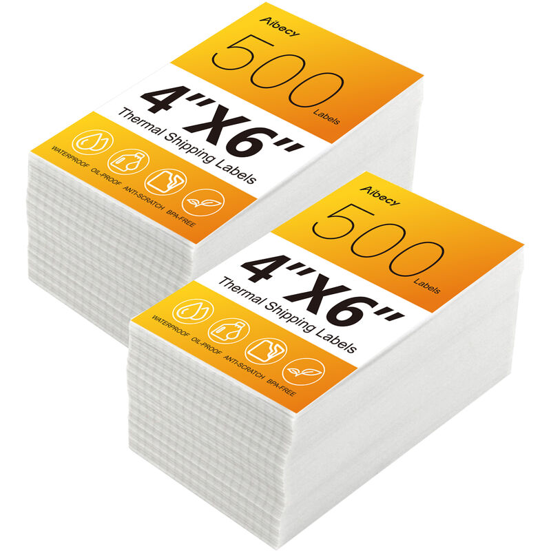 Aibecy A6 Etiquetas termicas 4x6 Etiquetas de envio plegables en abanico Paquete de 500 etiquetas Adhesivo permanente resistente compatible con Rollo Dymo Zebra de grado comercial,Blanco, 100x150 mm (1000 piezas)