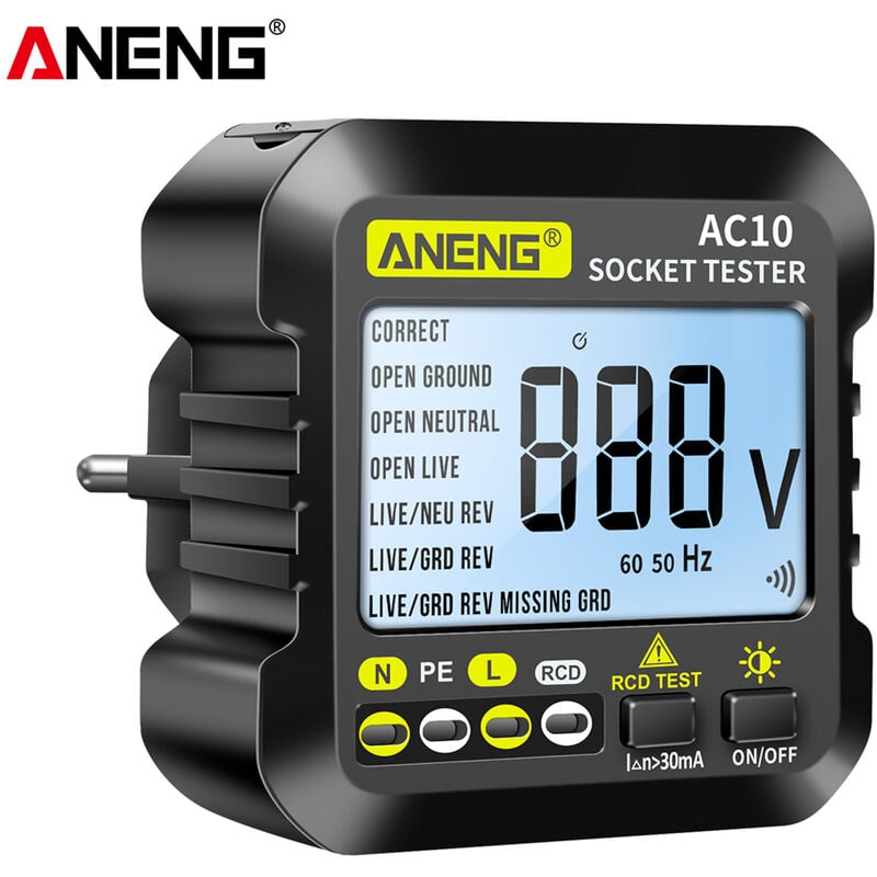 Probador de enchufe digital ANENG AC10,Detector de enchufes domésticos,Comprobación de polaridad de fase Voltímetro,Enchufe EU