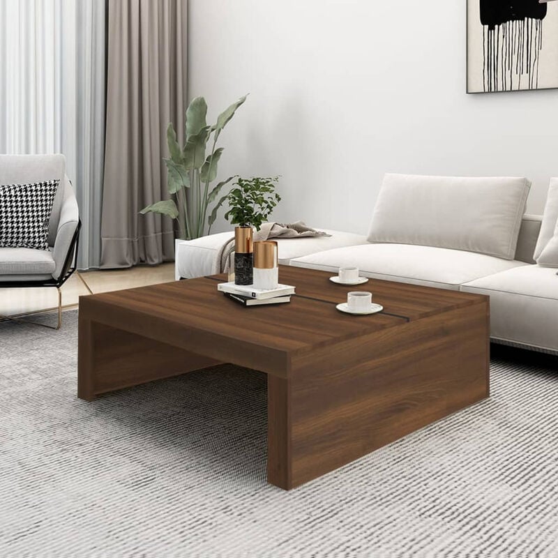 Mesa de centro madera contrachapada marrón roble 100x100x35 cm