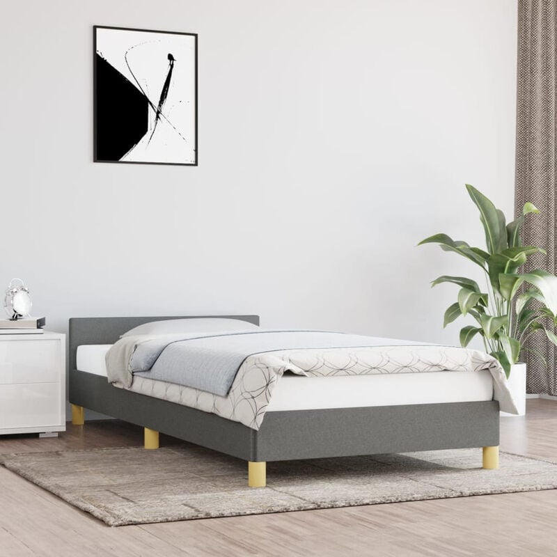 Estructura de cama con cabecero de tela gris oscuro 90x200 cm