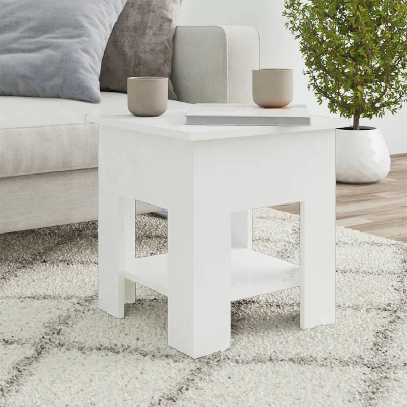 Mesa de centro blanco brillante madera contrachapada 40x40x42cm