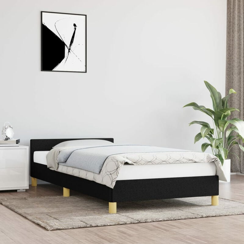 Estructura de cama con cabecero de tela negro 90x190 cm