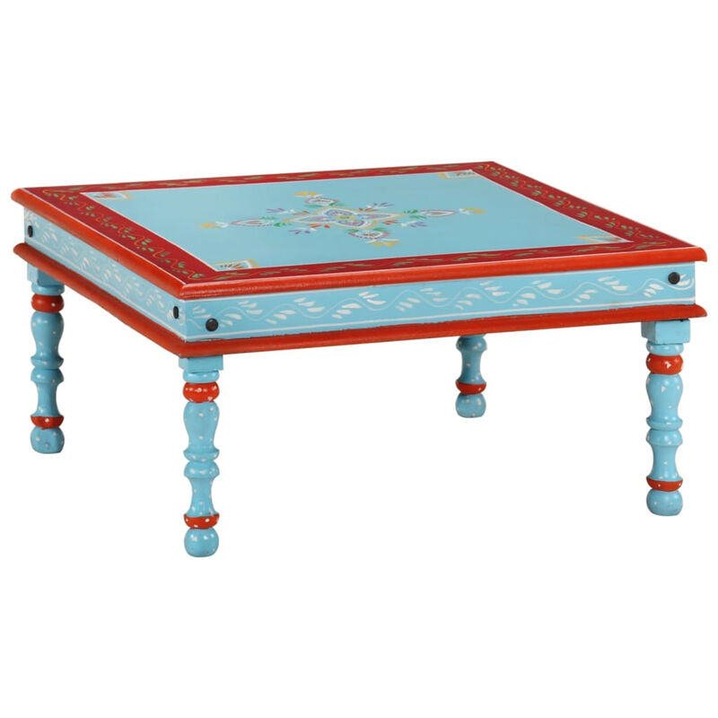 Mesa de centro de madera maciza de mango azul pintada a mano