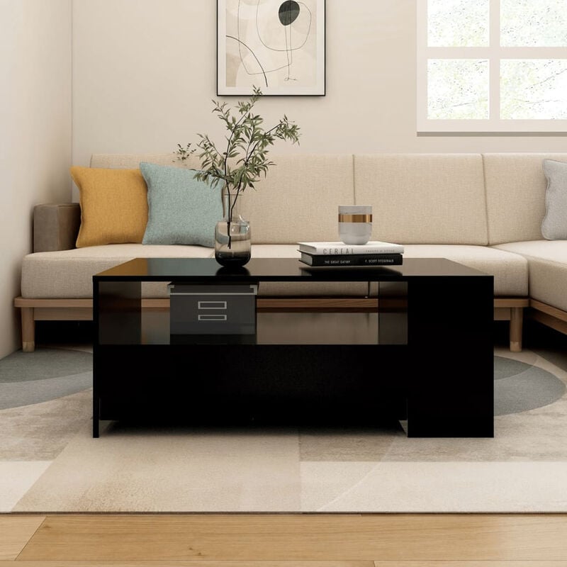 Mesa de centro madera contrachapada negro 102x55x42 cm