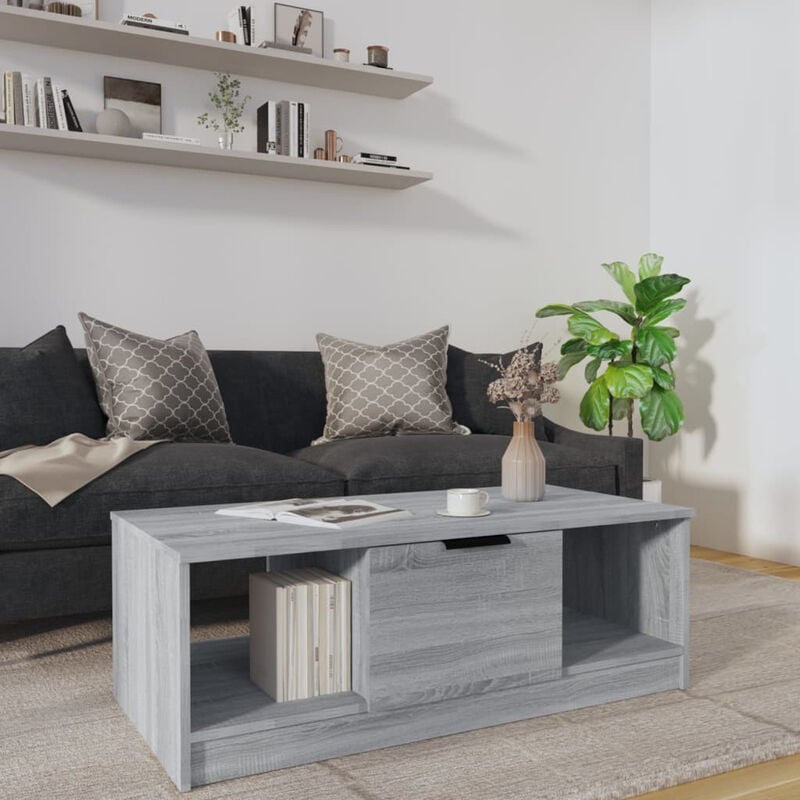 Mesa de centro madera contrachapada gris Sonoma 102x50x36 cm