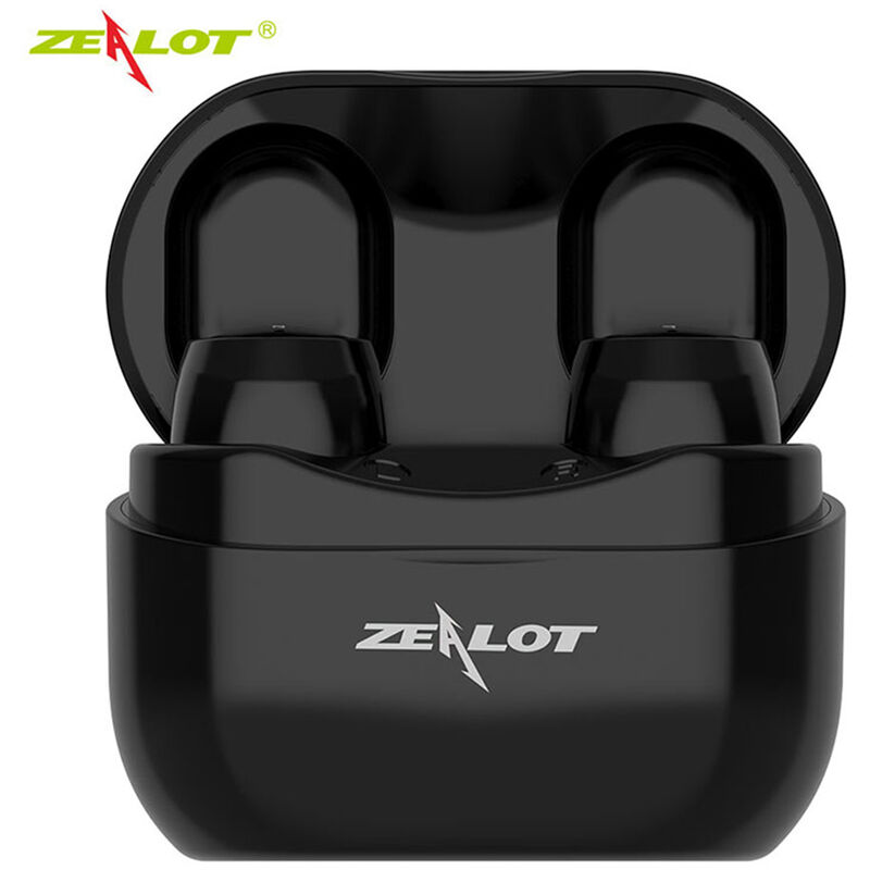 ZEALOT T4 TWS Auriculares Bluetooth 5.0,Auriculares inalámbricos con caja de carga de 300mAh,Auriculares deportivos estéreo,Con micrófono,Negro