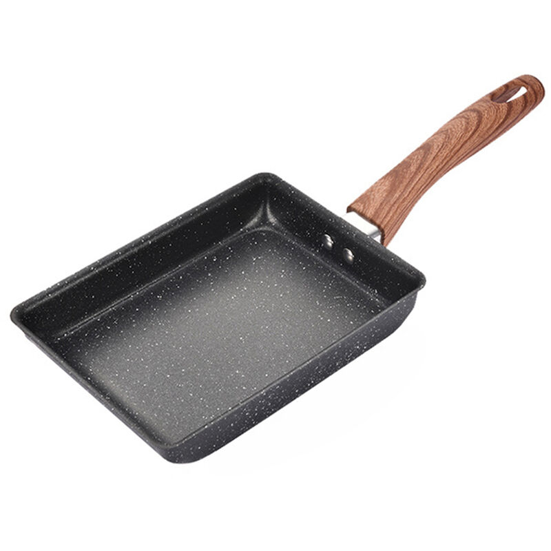 Sartén Tamagoyaki,Sartén japonesa para tortillas,Sartén para huevos,Sartén antiadherente sin aceite Yuzishao Retangle Omelet Pan,Asa de madera,13*18cm