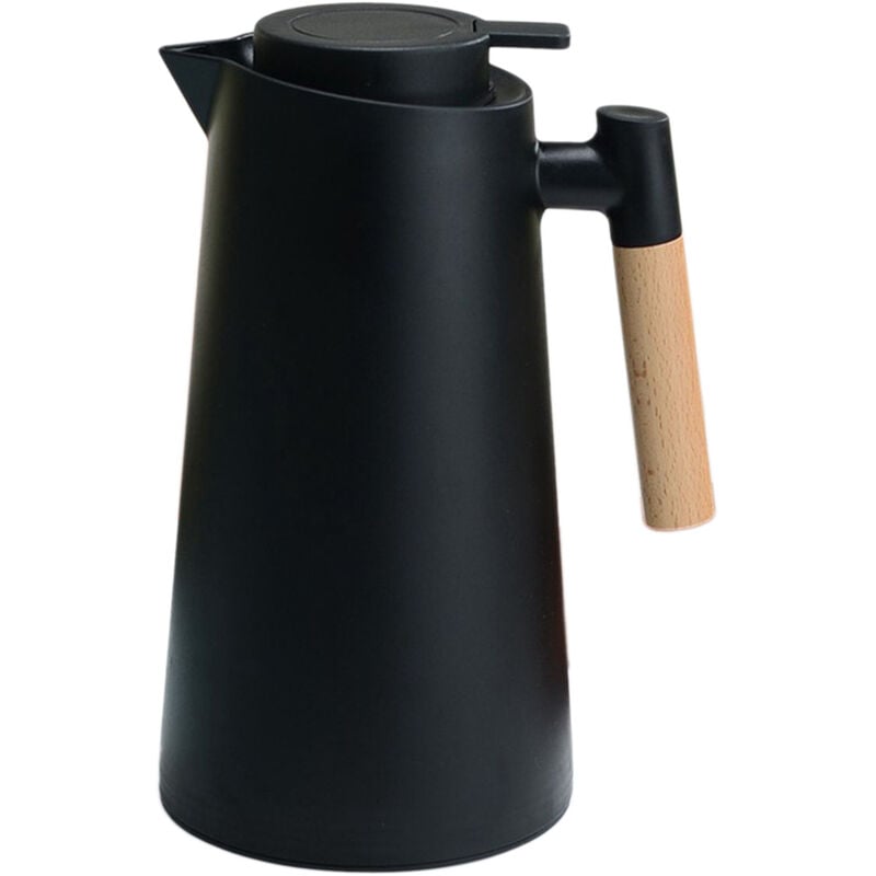 Jarra de café térmica de 1 l, cafetera al vacío de doble pared, jarra térmica, termo con mango de madera, hervidor de agua, termo aislado, jarra de té para mantener el frío caliente,Negro