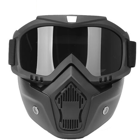 Mascara facial Mortorcycle, gafas de alta con filtro bucal para casco abierto, protector facial para ojos de motocross,Negro
