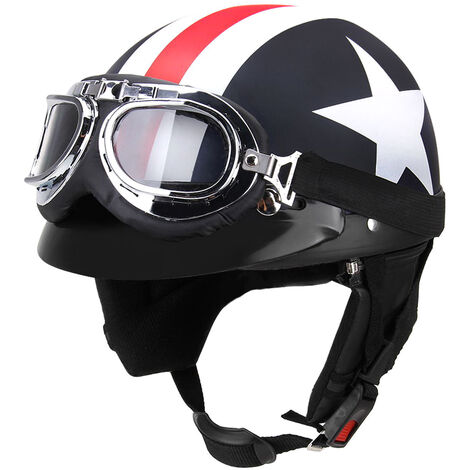 Casco de motocicleta abierta con gafas, visera, casco motociclista, scooter