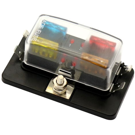 main image of "Caja de fusibles de hoja de 4 vias con bloque de fusibles indicador LED para coche, barco, caravana marina, 12 V, 24 V"