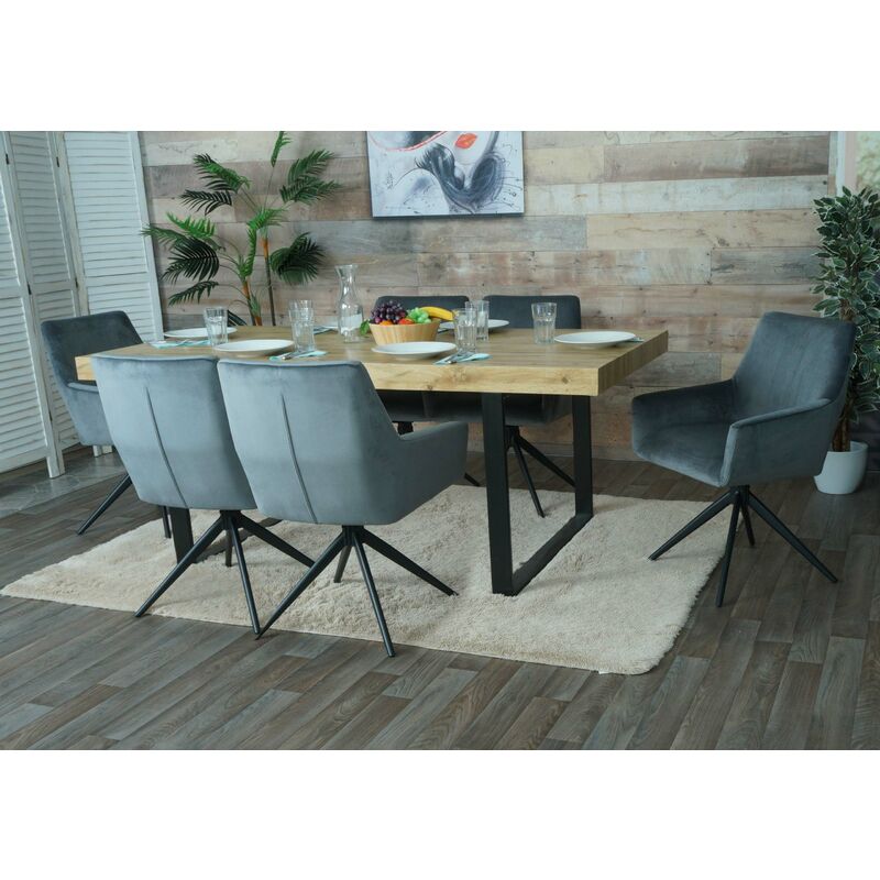 Set 6x sedie poltroncine con seduta girevole HWC-L91 tessuto avorio beige