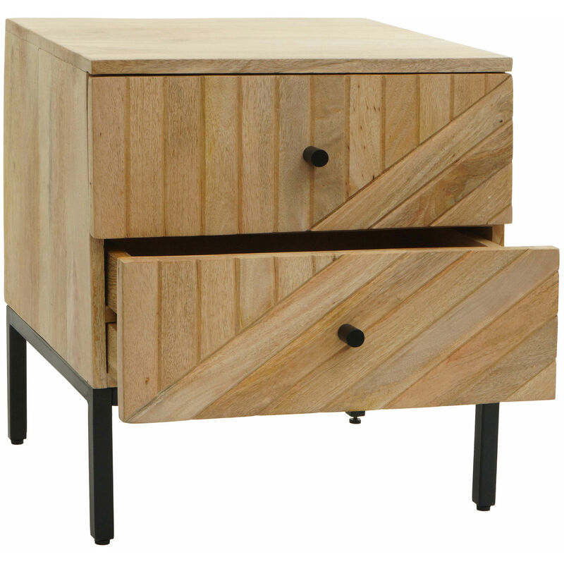 Comodino cassettiera mobiletto HWC-L95 metallo legno di mango colore  naturale