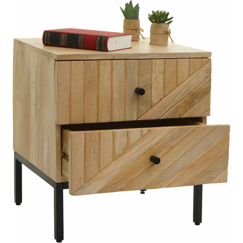 Comodino cassettiera mobiletto HWC-L95 metallo legno di mango colore  naturale