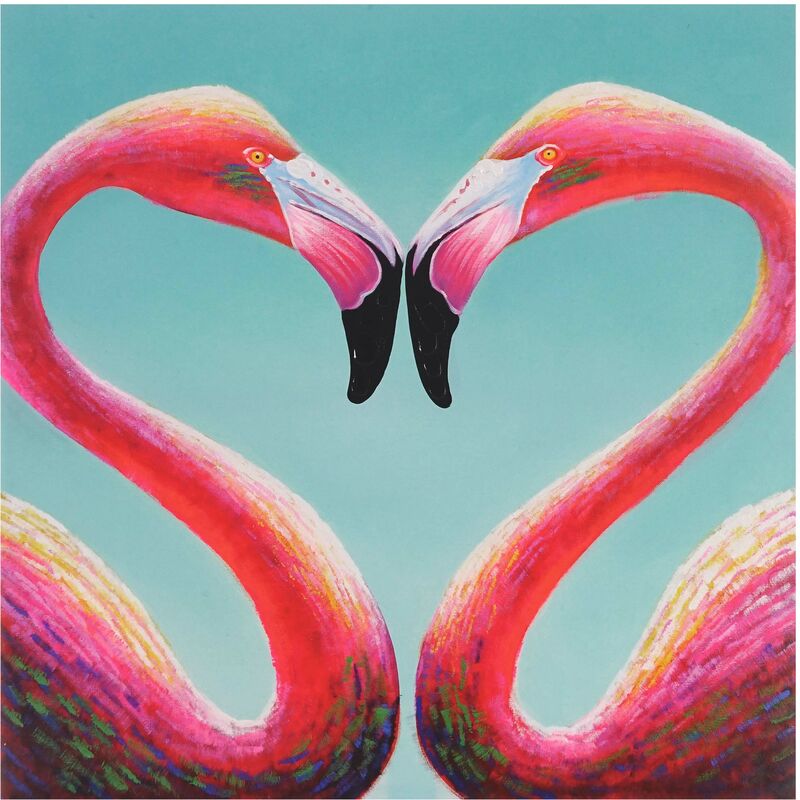 Dipinto a mano pittura ad olio su tela 90x90cm flamingo