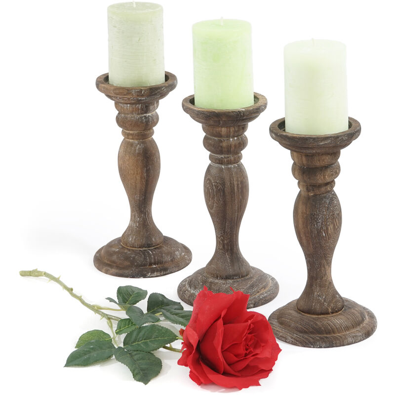 Serie vintage set 3x portacandele T361 legno paulonia design decorativo  marrone