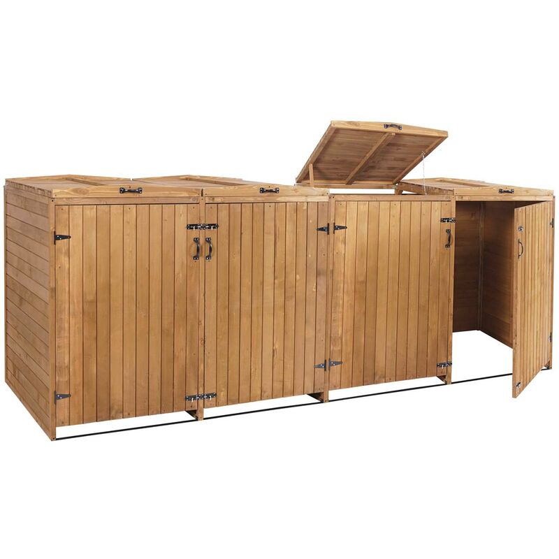 4x copribidoni box spazzatura rifiuti HWC-H74 98x316x126cm legno abete  marrone