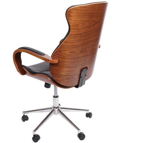 Sedia poltrona girevole ufficio HWC-H39 design elegante legno curvo  ecopelle nero