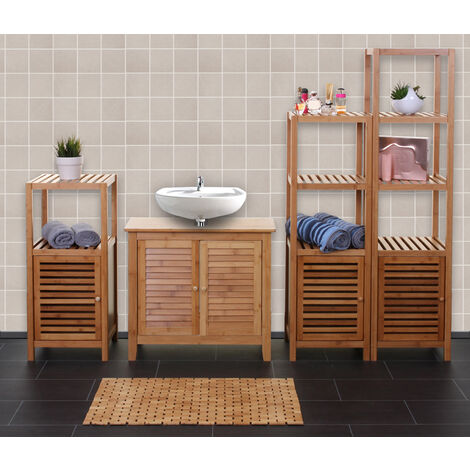 Arredo bagno serie HWC-B18 legno bambu a listelle set sottolavabo+