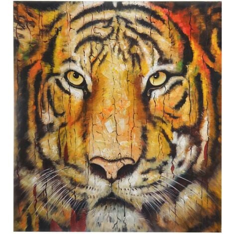 Dipinto a mano pittura ad olio su tela 90x100cm tigre