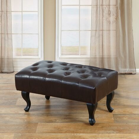 Pouf poggiapiedi ottomano stile vittoriano Chesterfield ecopelle marrone