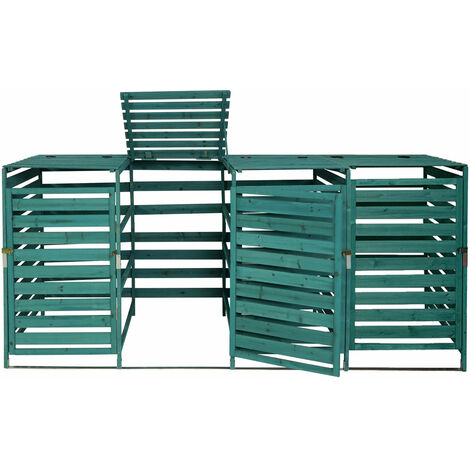 4x copribidoni box spazzatura rifiuti HWC-H62 97x271x114cm legno abete  verde scuro