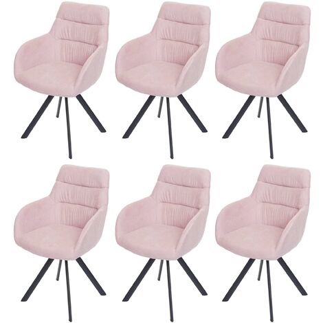 Set 6x sedie con seduta girevole HWC-J69 velluto con braccioli rosa