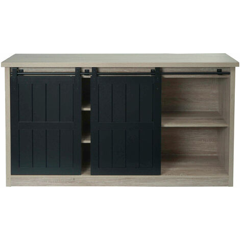 Credenza con ante scorrevoli salotto industriale HWC-K75 84x150x40cm legno  naturale chiaro