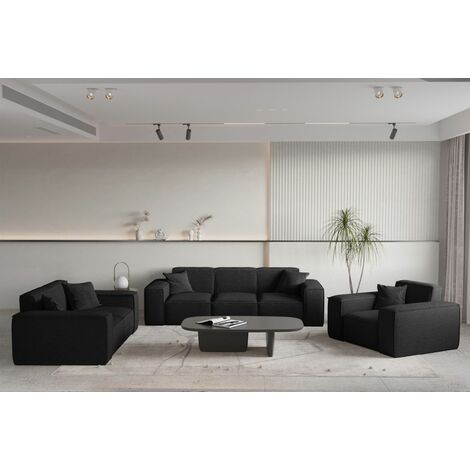 Sofaset Designersofa CELES PREMIUM 3-2-1 in Stoff Ascot Bukla Schwarz (1/5)