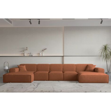 Wohnlandschaft U-Form CELES PREMIUM XL in Stoff Ascot Bukla Terracotta (1/2)