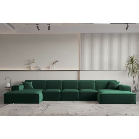 Wohnlandschaft U-Form CELES PREMIUM XL in Stoff Opera Velvet Grün (1/2)